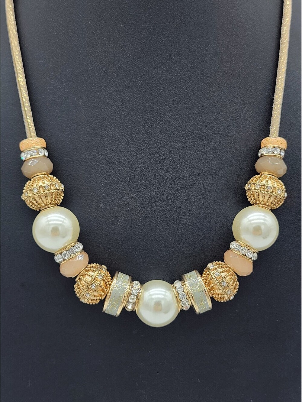 St Thomas Pearl Crystal Champagne Gold Tone Beaded Necklace Sparkling Jewelry